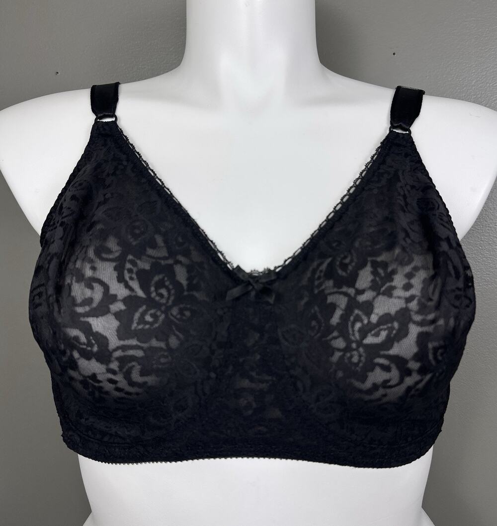 Bali 3432 40DD Lace N Smooth Full Coverage Bra Underwire Sheer Black Nylon Blend